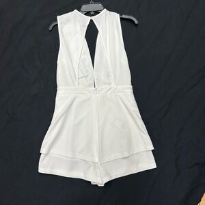 White Sleeveless V-Neck Peplum Romper